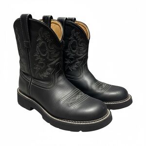 Ariat Black Leather Western Work Ankle Boots